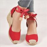 Summer wedge-heeled thick-soled Lace-Up hemp rope sandals