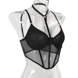 Women Halter Neck Crop Suspender Top