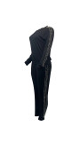Women Casual Beading Round Neck Long Sleeve Top and Pant Two-piece Set