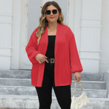 Plus Size Women Wavy Stripe Casual Loose Balloon Sleeve Jacket