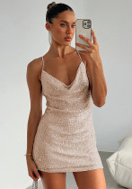 Women Sequins Strap Backless Sexy Solid Bodycon Dress Women Sequins Strap Backless Sexy Solid Bodycon Dress