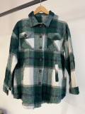 Women Casual Plaid Loose Pocket Shirt Jacket