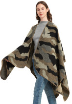 Women jacquard cape camouflage slit shawl Women jacquard cape camouflage slit shawl