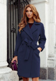 Women Belt Turndown Collar Coat