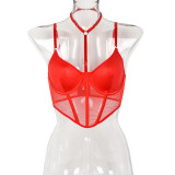 Women Halter Neck Crop Suspender Top