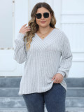 Plus Size Women Ribbed V-Neck Crossover Basic T-Shirt