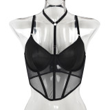 Women Halter Neck Crop Suspender Top