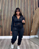 Autumn and winter Women fleece Hoodies and pocket trousers Solid two-piece set