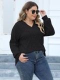 Plus Size Women Ribbed V-Neck Crossover Basic T-Shirt