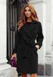 Women Belt Turndown Collar Coat