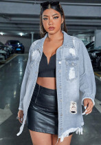 Women Tassel Ripped Long Sleeve Denim Jacket Women Tassel Ripped Long Sleeve Denim Jacket