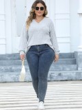 Plus Size Women Ribbed V-Neck Crossover Basic T-Shirt