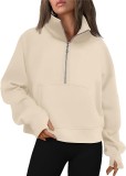 Women Autumn and Winter Sports Half-Zip Loose Stand Collar Velvet Top
