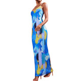 Women suspender sexy printed long skirt