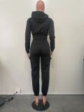 Autumn and winter Women fleece Hoodies and pocket trousers Solid two-piece set