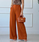 Women Casual Thin Solid Loose Pleated Wide Leg Pants