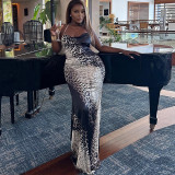 Women Off Shoulder Snake Print Strap Maxi Dress