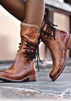Women Knight Lace-Up thick heel mid-calf Roman boots