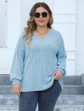 Plus Size Women Ribbed V-Neck Crossover Basic T-Shirt
