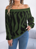 Women Casual Contrast Color Off Shoulder Off-Shoulder Balloon Sleeve Sweater