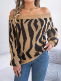Women Casual Contrast Color Off Shoulder Off-Shoulder Balloon Sleeve Sweater