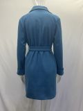 Women Belt Turndown Collar Coat