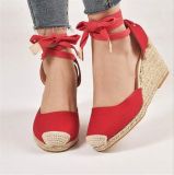 Summer wedge-heeled thick-soled Lace-Up hemp rope sandals