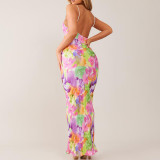 Women suspender sexy printed long skirt
