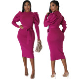 Sexy And Fashionable Solid Color Round Neck Slim Dress For Women