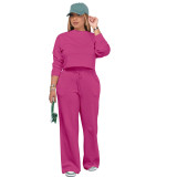 Solid Color Long Sleeve Pocket Straight Pants 2 Piece Set