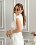 Women's Fashionable Simple Half Turtleneck Slim Waist Slim Fit Belt Maxi Dress