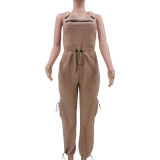 Casual Women's Loose Fashionable Drawstring Overalls Jumpsuit