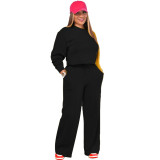Solid Color Long Sleeve Pocket Straight Pants 2 Piece Set