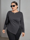 Plus Size Women's Autumn And Winter Long Sleeve T-Shirt Irregular Slit Versatile Basic Slim Top