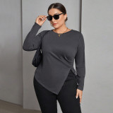 Plus Size Women's Autumn And Winter Long Sleeve T-Shirt Irregular Slit Versatile Basic Slim Top