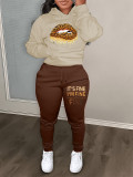 Casual Color Block Tracksuit Letter Printed Hoodies Sweatpants Two Piece Set