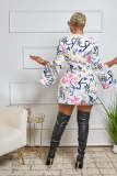 Women's Printed V-Neck Long Sleeve Dress