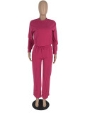 Solid Color Long Sleeve Pocket Straight Pants 2 Piece Set