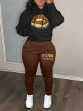 Casual Color Block Tracksuit Letter Printed Hoodies Sweatpants Two Piece Set