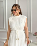 Women's Fashionable Simple Half Turtleneck Slim Waist Slim Fit Belt Maxi Dress