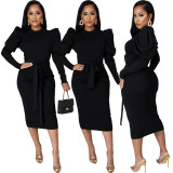 Sexy And Fashionable Solid Color Round Neck Slim Dress For Women
