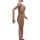 Casual Women's Loose Fashionable Drawstring Overalls Jumpsuit