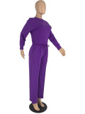 Solid Color Long Sleeve Pocket Straight Pants 2 Piece Set