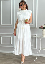 Women's Fashionable Simple Half Turtleneck Slim Waist Slim Fit Belt Maxi Dress