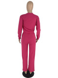 Solid Color Long Sleeve Pocket Straight Pants 2 Piece Set