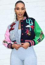 Women's Fashion Casual Printed Ribbed Color Block Button Buckle Baseball Jersey Women's Fashion Casual Printed Ribbed Color Block Button Buckle Baseball Jersey