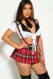 Women Sexy Check Colorblock School Girl Costume Set