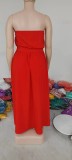Women Solid Strapless Slit Belt Dress