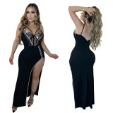 Women Solid Beaded Sleeveless Slit Maxi Dress