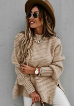 Women Half Turtle Collar Loose Solid Long Sleeve Side Slit Knitting Sweater Women Half Turtle Collar Loose Solid Long Sleeve Side Slit Knitting Sweater